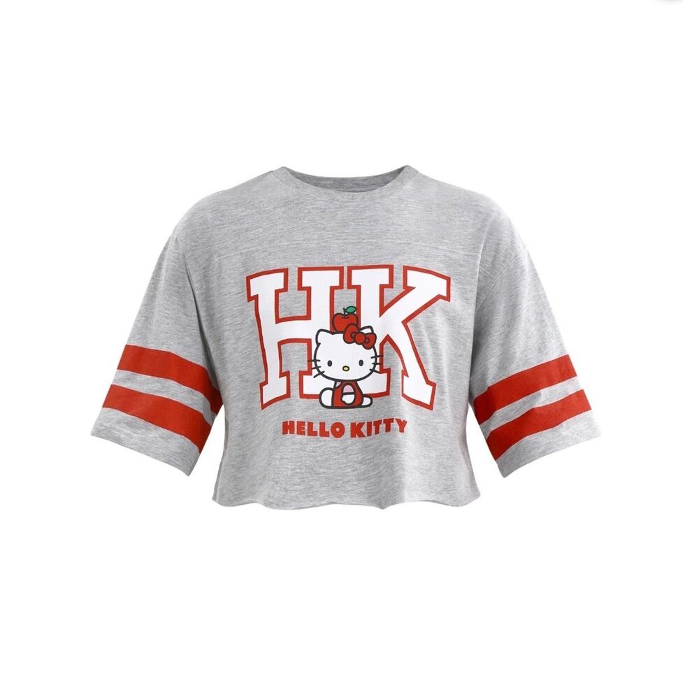 Hello Kitty by Sanrio Women's Graphic Skimmer Tee T-Shirt Gray Size Large NWT